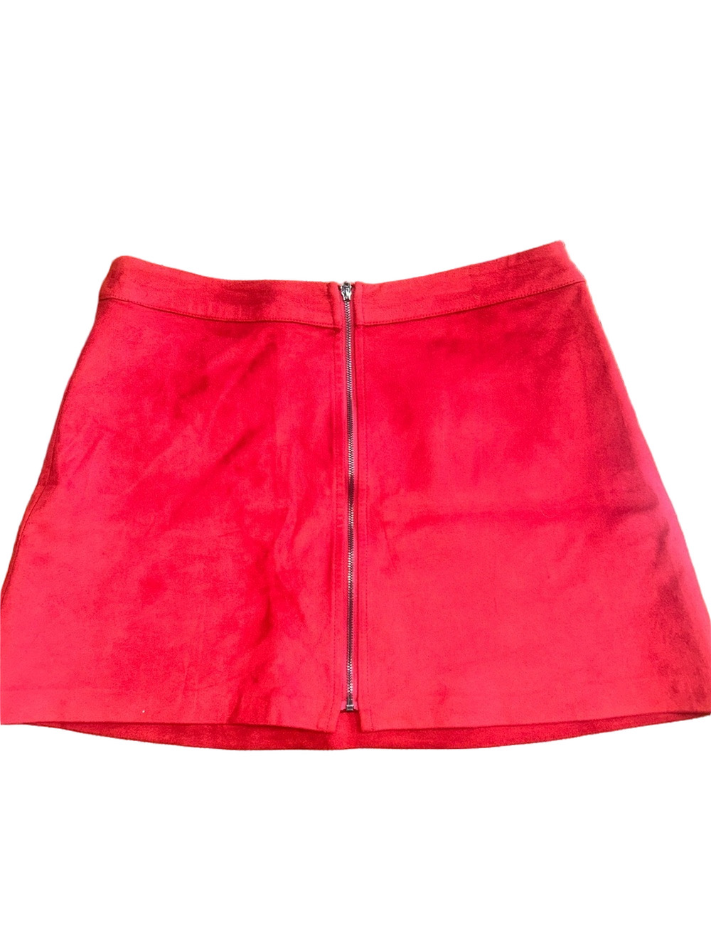 Zara: Red Mini Faux, Suede Skirt- Size L